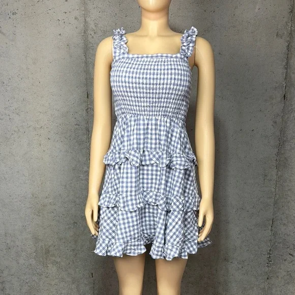 Ever after Blue and White Gingham Ruffle Dress Sz s - Picture 2 of 8